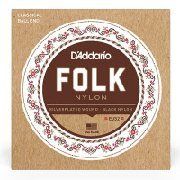 D'ADDARIO EJ32 FOLK NYLON Ball End Silver Wound / Black Treble